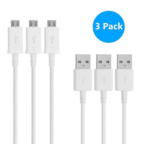 3Pack 1m V8 Micro USB Round Data Cable for Samsung and Other Phone (Assorted Colors)