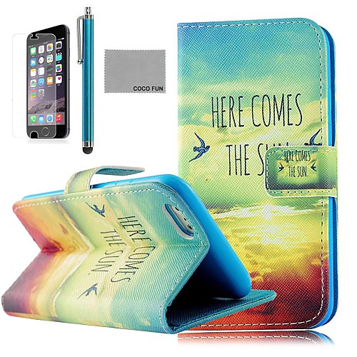 COCO FUN Sun Bird Pattern PU Leather Full Body Case for iPhone 6 6G 4.7 with Screen Protecter, Stand and Stylus