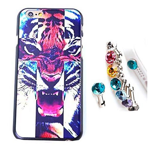 Tiger  PC Painted Plastic Hard Back Cover with Diamond Dust Plug for iPhone 6