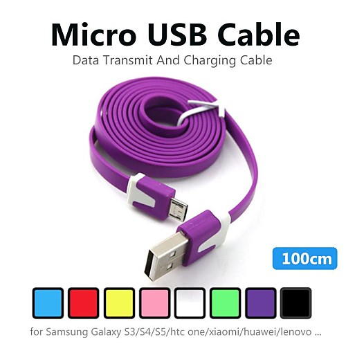 1M V8 Micro USB Noodle Data Cable for Samsung Galaxy S5/S4/S3/S2 and HTC/Nokia/Sony/LG (Assorted Colors)