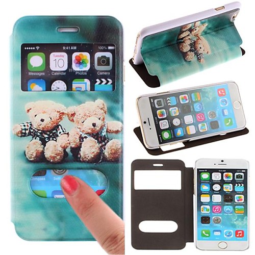 Lovely Double Bear Pattern TPU New Smart Luxury Flip Leather Cover for iPhone 6