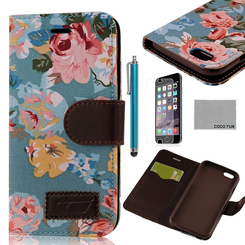 COCO FUN Sky Floral Jean Pattern PU Leather Full Body Case for iPhone 6 6G 4.7 with Screen Protecter, Stand and Stylus