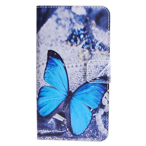 Blue Butterfly Pattern PU Leather Case with Stand and Card Slot for HTC Desire 510