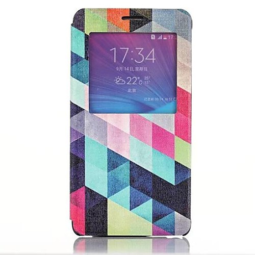 Multicolour Diamond Pattern PU Leather Cover with View Window for Samsung Galaxy Note 4