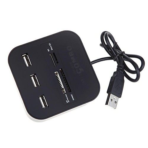 All in One Multi Card Reader with 3 Ports USB 2.0 Hub Combo for SD/MMC/M2/MS
