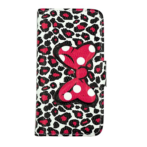 Leopard Print Pattern Bowknot Buckle PU Leather Full Body Case for iPhone 5/5S