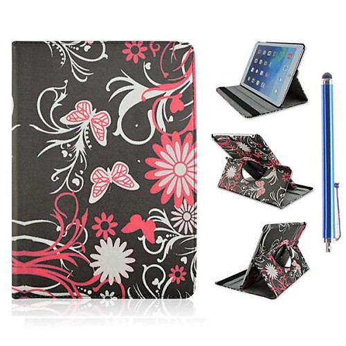 Butterfly with Flower Pattern PU Leather Full Body Case with Stand and Capacitance Pen for iPad Mini 1/2/3