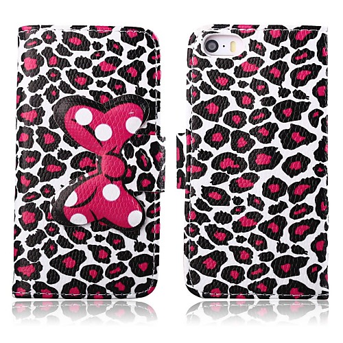 Attractive Leopard Print Pattern PU Leather Full Body Case with Stand for iPhone 5/5S