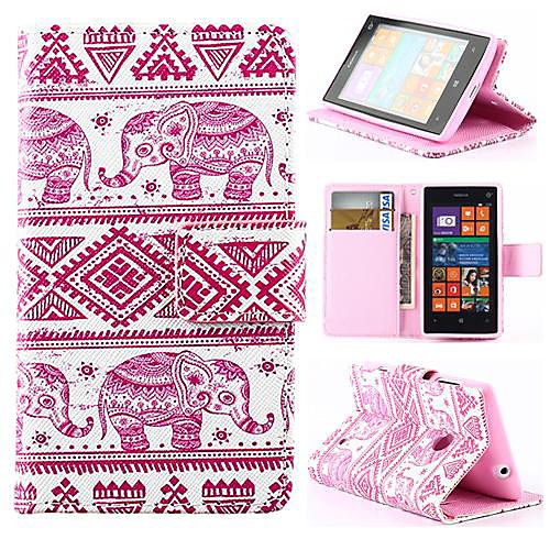 Wallet Style Pink Elephant PU Leather Full Body Cover with Stand for Nokia Lumia 520