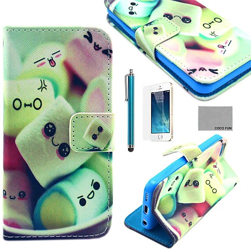 COCO FUN Smile Sweet Pattern PU Leather Full Body Case with Film, Stand and Stylus for iPhone 5/5S