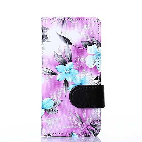 Purple Floral Pattern PU Leather Full Body Cover with Card Solt Cave for iPhone 6