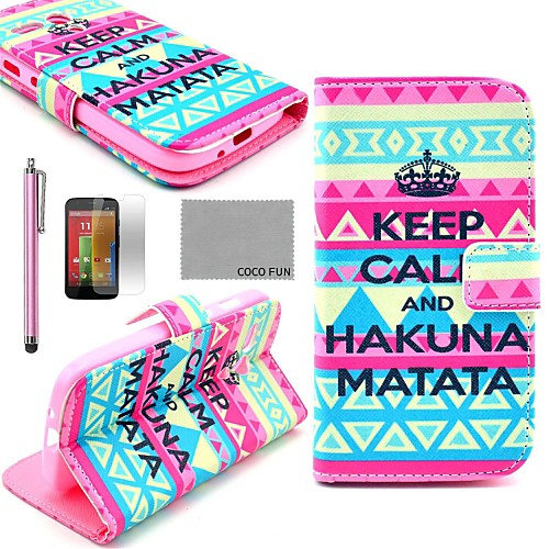 COCO FUN Calm Tribal Carpet Pattern PU Leather Case with Screen Protector, Stylus and Stand for Motorala Moto G