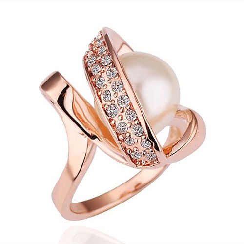 Fashion Women Rose Gold Rhinestone and Pearl Fashion Rings(Rose Gold)(1Pcs)