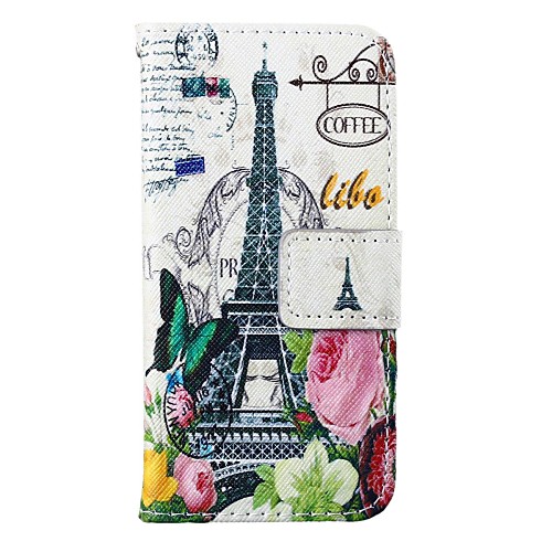 Tower Flower Pattern PU Leather Full Body Case for iPhone 5/5S