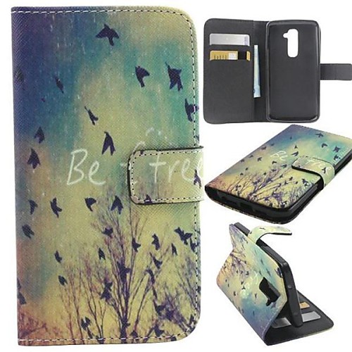 Autumn Bird Pattern PU Leather Cover with Stand and Card Slot for LG G2