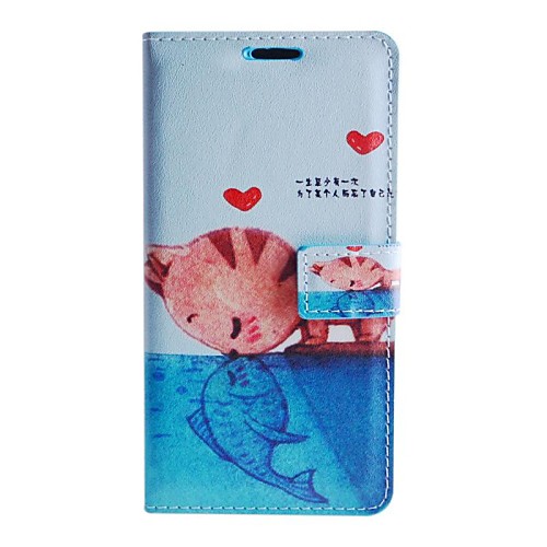 Lovely Cat Kiss Fish Pattern PU Leather Full Body Cover with Stand for Samsung Galaxy Grand 2 G7106