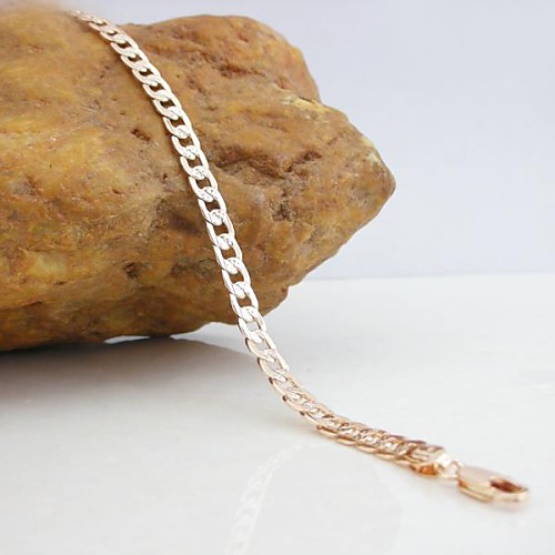 18K Russia CC/585 Golden Plated Rose Gold Figaro Chain Bracelet 20CM