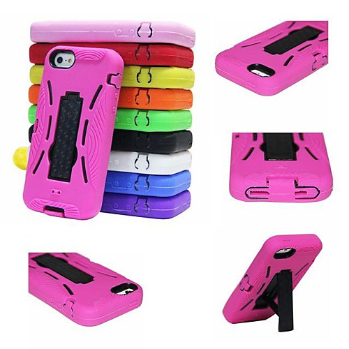 Stripe Pattern PC  Silica Gel 3 in 1 Shockproof Back Cover Case Built-in Kickstand for iPhone 5/5S (Assorted Colors)