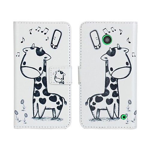 Cartoon Giraffe Pattern PU Leather Full Body Cover with Card Slot for Nokia Lumia 630/635