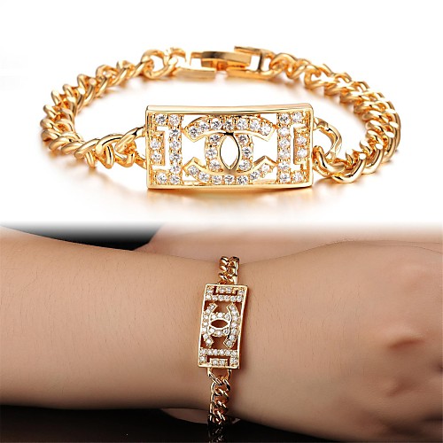 18 K Gold X Plating Mosaic AAA Zircon Ms Gold Bracelet