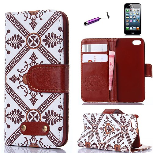 Retro Design Court Pattern PU Leather Full Body Cover with Card Stylus and Protective Slot for iPhone 5/5S