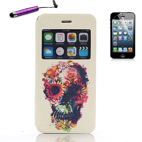 Cartoon Flowes Open the Window PU Leather Full Body with Stylus for iPhone 6