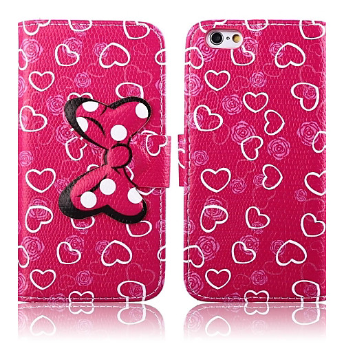 Dark Pink Hearts Pattern PU Leather Full Body Cover with Stand for iPhone 6