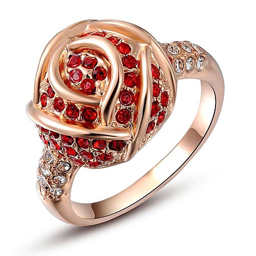 Noble 18K Rose/White Gold Plated Jewelry Use Shining Red Austria Crystal Zircon Diamond Rose Ring