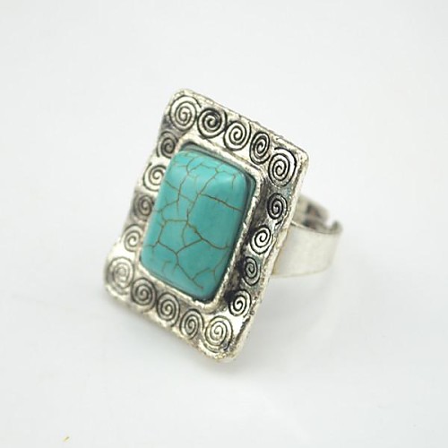 Toonykelly Vintage Look Antique Silver Female Turquoise Adjustable Ring(1pcs)