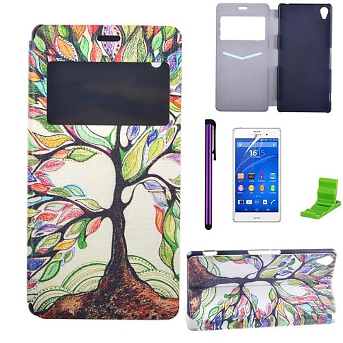 Multicolour Tree Pattern PU Leather Case with Screen Protector,Stylus and Stand for Sony Xperia Z3 L55T