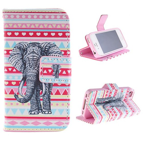 The Elephant Design PU Leather Case with Card Slot and Stand for iPhone 4s