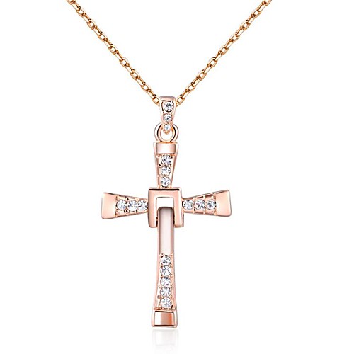 простой стиль 18k розового золота четкое Австрии Кристалл крест кулон ожерелье