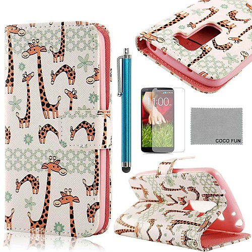 COCO FUN Cute Giraffe Pattern PU Leather Full Body Case with Screen Protector, Stylus and Stand for LG G2 MINI