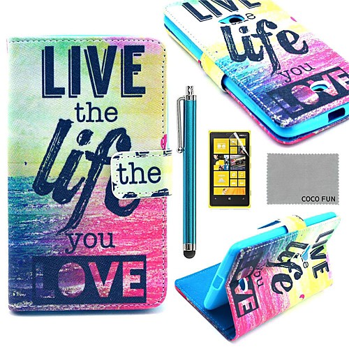 COCO FUN Love Life Pattern PU Leather Full Body Case with Screen Protector, Stylus and Stand for Nokia Lumia N625