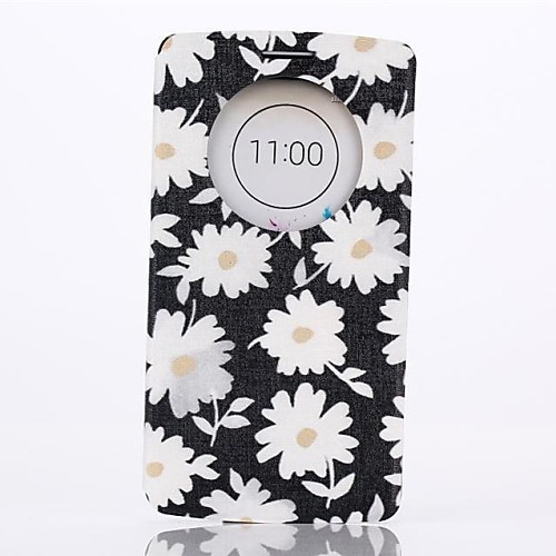 White Flowers Pattern Full Body PU Leather Case Cover with Stand  for LG G3