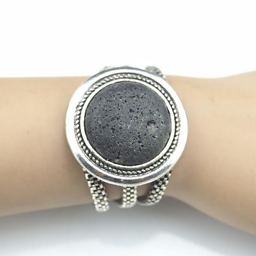 Toonykelly Vintage 18cm Women's Antique Silver Natural Lava Stone Volcano Bracelet(1 Pc)