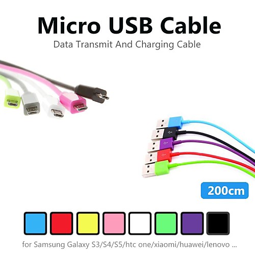 2m V8 Micro USB Colors Round Data Cable for Samsung and Other Phone (Assorted Colors)