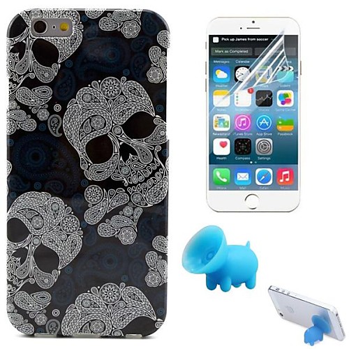 Skull Pattern TPU Soft Case with Stand and Protective Film for iPhone 6