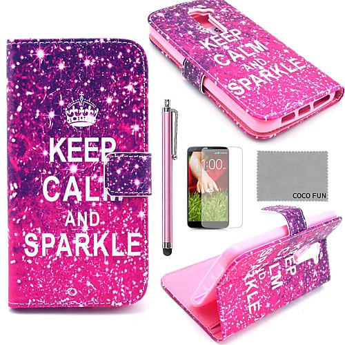 COCO FUN Calm Sparkle Pattern PU Leather Full Body Case with Screen Protector, Stylus and Stand for LG G2