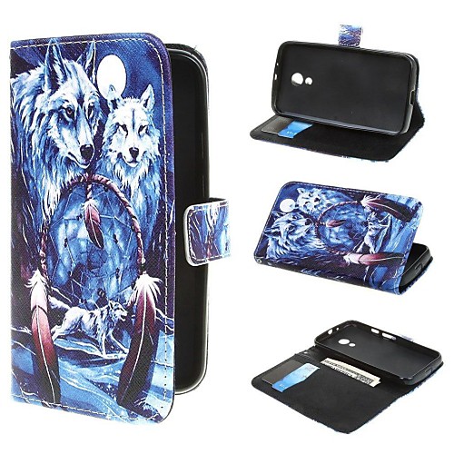 Two Wolves Wallet PU Leather Case Cover with Stand and Card Slot for Motorola Moto G2 XT1063 Dual SIM