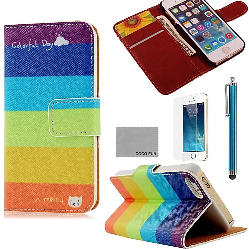 COCO FUN Rainbow Day Pattern PU Leather Full Body Case with Film, Stand and Stylus for iPhone 5/5S