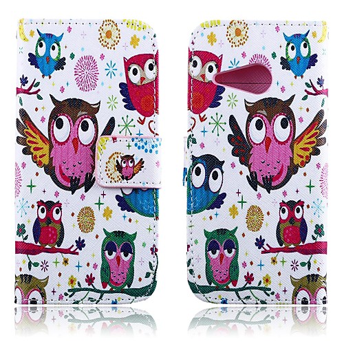 Cartoon Owl PU Leather Full Body Cover with Stand and Card Slot for HTC One M8 Mini