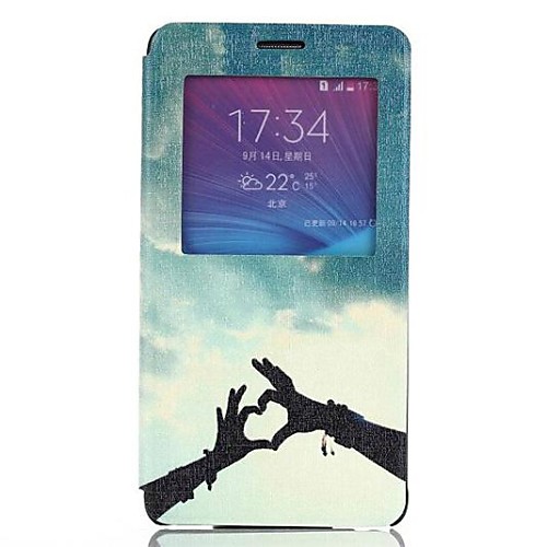 Love Gesture Pattern PU Leather Cover with View Window for Samsung Galaxy Note 4