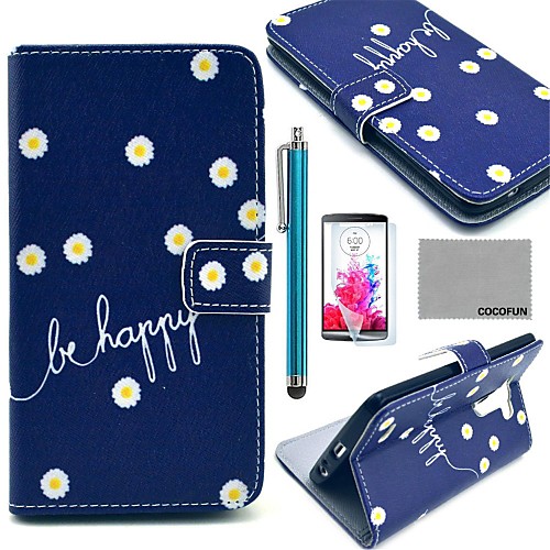 COCO FUN Daisy In Blue Pattern PU Leather Full Body Case with Screen Protector, Stylus and Stand for LG G3 D850