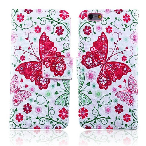 Butterfly and Flower Pattern PU Leather Full Body Cover with Card Slot for iPhone 6