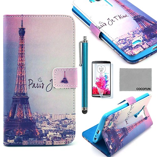 COCO FUN Eiffel Tower In Night Pattern PU Leather Case with Screen Protector, Stylus and Stand for LG G3 D850