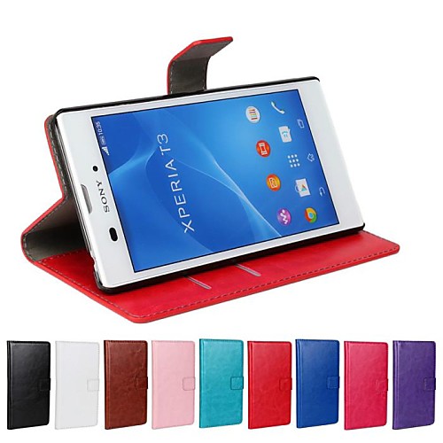 Horse Grain PU Leather Full Body Case with Stand and Card Slot for Sony Xperia T3 (Assorted Colors)