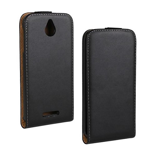 Flip-Open Solid Color Pattern Genuine Leather Full Body Case for HTC Desire 510