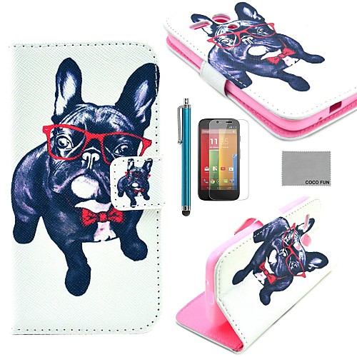 COCO FUN Glasses Dog Pattern PU Leather Full Body Case with Screen Protector and Stylus for Motorala Moto G