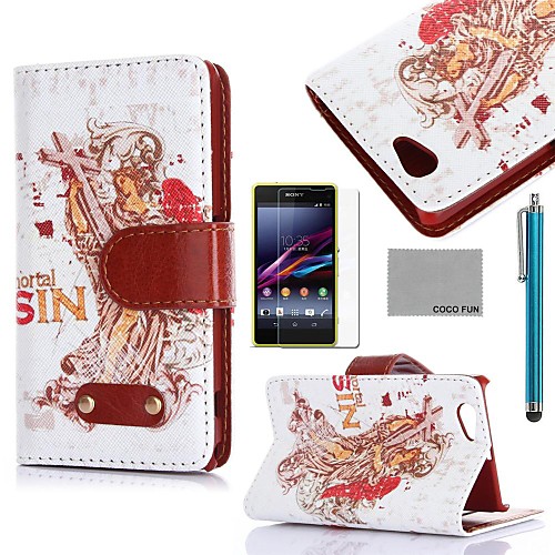 COCO FUN Retro Goddess Pattern PU Leather Case with Film and Stylus for Sony Xperia Z1 mini Compact D5503